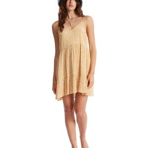 Billabong You Got It Dress Gold M Medium Yellow Floral Surf Beach Sundress